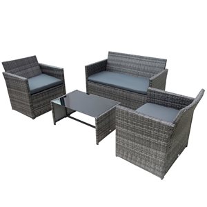 Outsunny 4-Piece Rattan Conversation Set with Grey Cushions