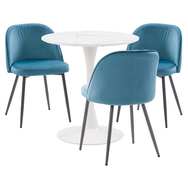 CorLiving Bistro Dining Set with Blue Chairs and White Pedestal Table - 4  Pieces LDL-202-Z1 | RONA