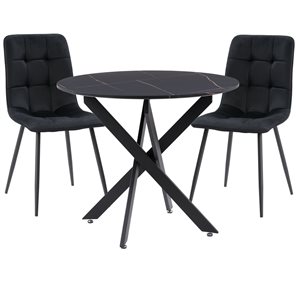 CorLiving Elliot Dining Set with Black Chairs & Black Marbled Table - 5 Piece