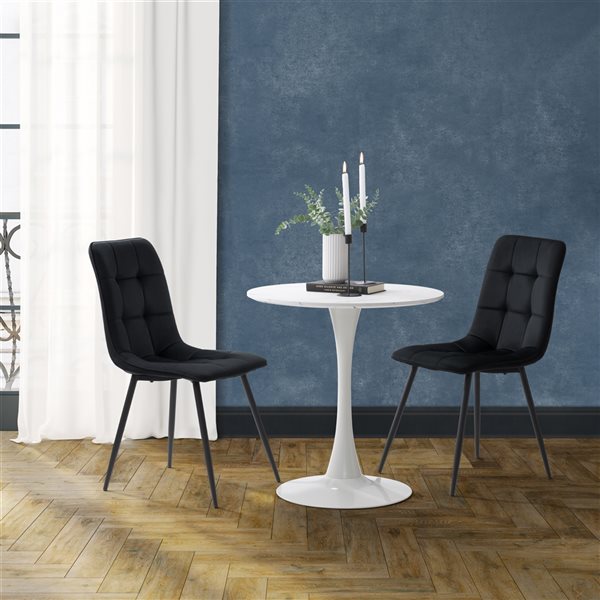 CorLiving Bistro Dining Set with Black Chairs and White Pedestal Table - 3 Piece