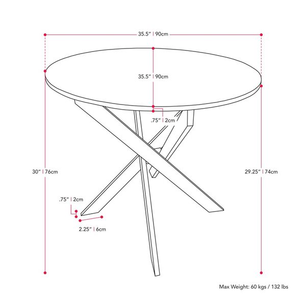 CorLiving Elliot Black Metal Leg Trestle 35.5-in Dining Table with Marbled Top