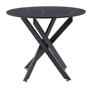 Table de salle à manger Elliot de CorLiving avec pieds en métal noir et dessus marbré de 35,5 po