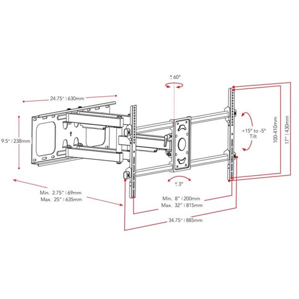 CorLiving Full-Motion H-frame Wall Mount for 40-in - 90-in TVs