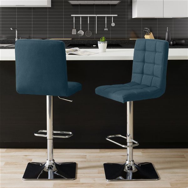 Tabourets de bar pivotants à dossier haut réglables CorLiving (25po-33po) (Ensemble de 2) - Bleu foncé