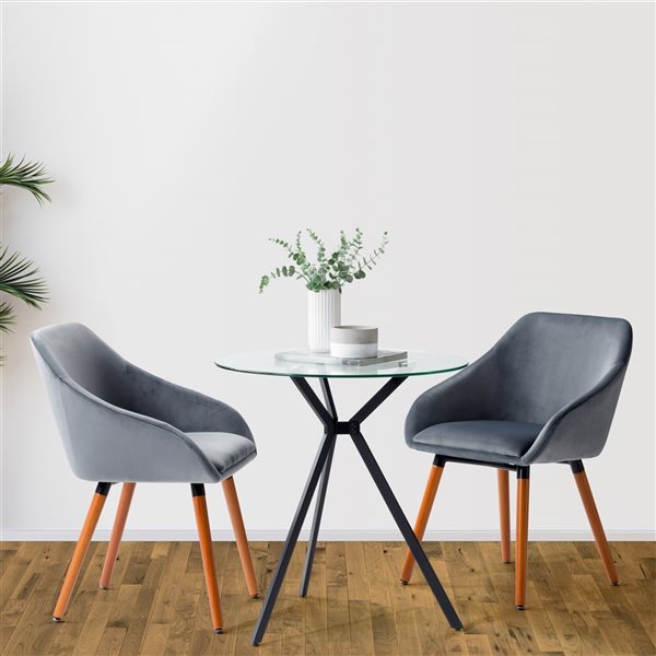 Table de bistro CorLiving Eliana avec plateau en verre et pieds en fer noir, 27,5 po