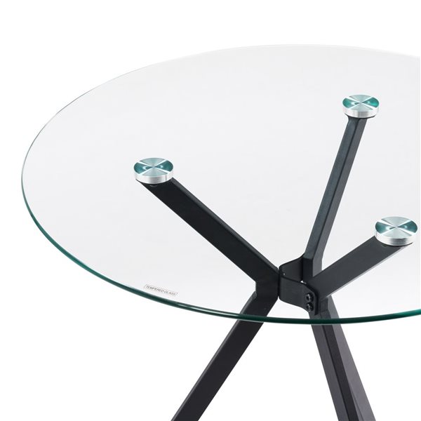 Table de bistro CorLiving Eliana avec plateau en verre et pieds en fer noir, 27,5 po