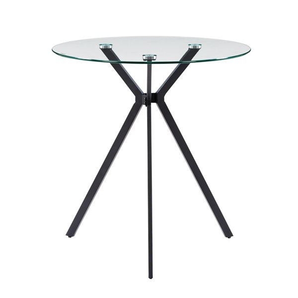 Table de bistro CorLiving Eliana avec plateau en verre et pieds en fer noir, 27,5 po