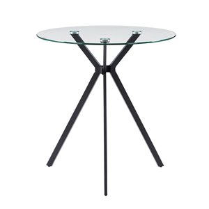 CorLiving Lennox Glass Round Top with Black Metal Leg Bistro Table