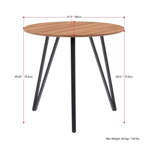 CorLiving Iron Leg Dining Set with Black Chairs & Wood Grain Table- 5 Piece