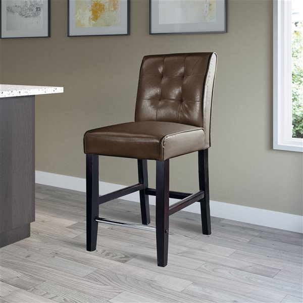 CorLiving Antonio PU Tufted Counter Height Barstool - Dark Brown