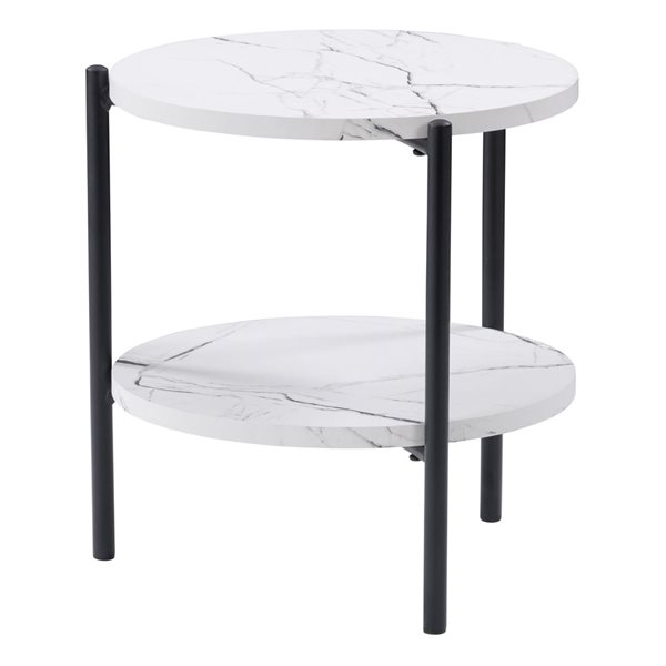 CorLiving Arlo White Marbled 2 Tiered End Table with Metal Frame - 17-in x 15-in
