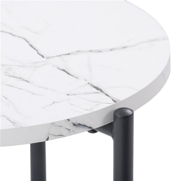 CorLiving Arlo White Marbled 2 Tiered End Table with Metal Frame - 17-in x 15-in