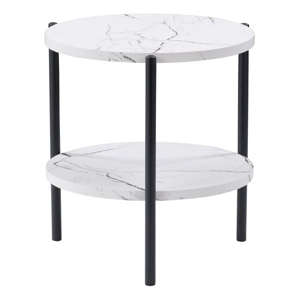 CorLiving Arlo White Marbled 2 Tiered End Table with Metal Frame - 17-in x 15-in