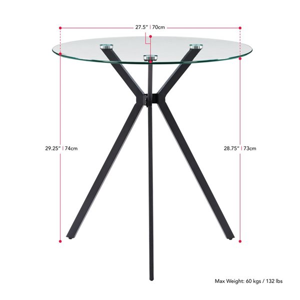 CorLiving Lennox Round Glass Table Top Dining Set with Black Chairs - 3 Piece