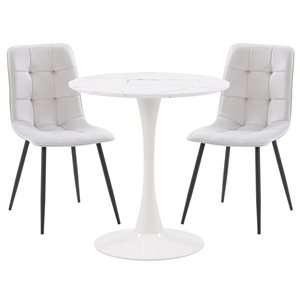 CorLiving Ivo Pedestal Bistro Dining Set with Grey Chairs - 3-Piece Set