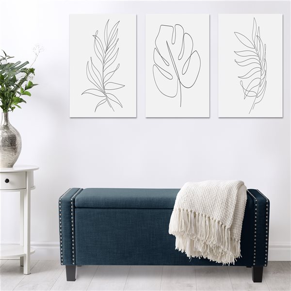 CorLiving Boston Navy Blue Storage Fabric Ottoman