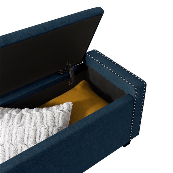 CorLiving Boston Navy Blue Storage Fabric Ottoman