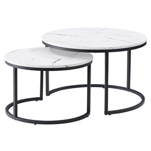 CorLiving Fort Worth Nesting Coffee Table in White Faux Marble