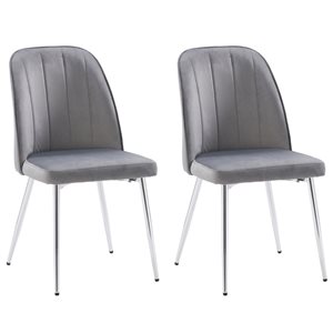 Chaises d'appoint capitonnées en velours Noelle de CorLiving avec pattes chromées (ensemble de 2) - Gris foncé