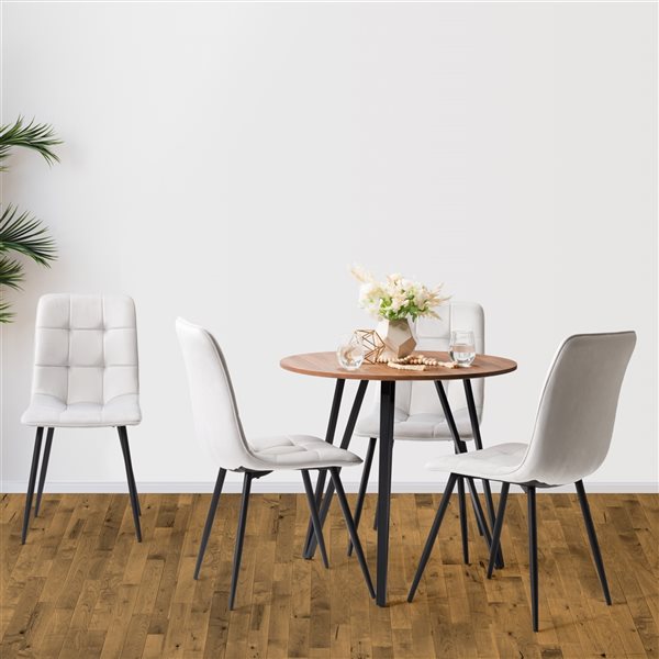 CorLiving Iron Leg Dining Set with Grey Chairs & Wood Grain Table- 5 Piece