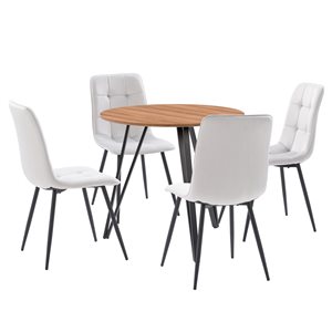 CorLiving Iron Leg Dining Set with Grey Chairs & Wood Grain Table- 5 Piece