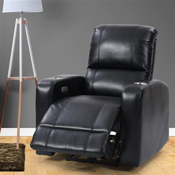 CorLiving Ophelia Black Faux Leather Quiet Motor Power Wall Hugger Recliner