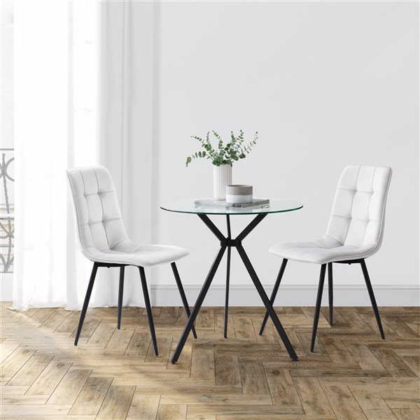 CorLiving Lennox Round Glass Table Top Dining Set with Grey Chairs - 3 Piece