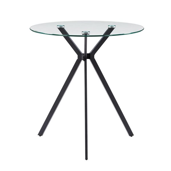 CorLiving Lennox Round Glass Table Top Dining Set with Grey Chairs - 3 Piece