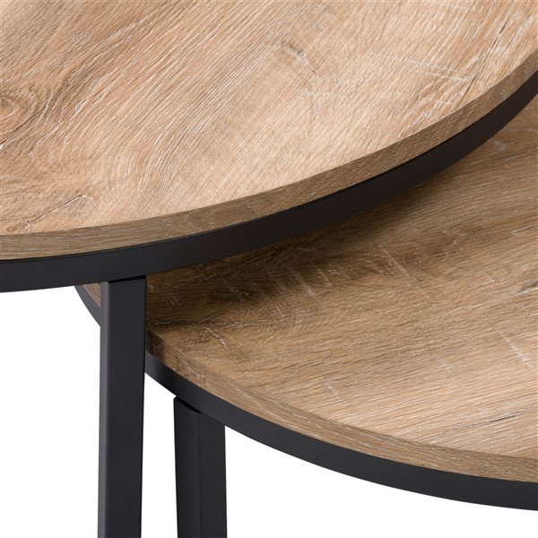 CorLiving Fort Worth Round Light Brown Wood Grain 29.25-in Nesting Coffee Table