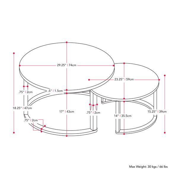CorLiving Fort Worth Round Light Brown Wood Grain 29.25-in Nesting Coffee Table