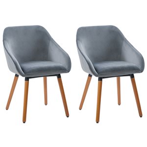 CorLiving Alice Velvet Side Chair with Flared Wooden Legs (Set of 2) - Grey