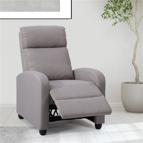 CorLiving Ophelia Upholstered Manual Push Back Recliner in Light Grey Fabric