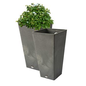 Algreen Valencia 10-in W x 20-in H Concrete Grey Mixed/Composite Self Watering Planters - 2-Pack