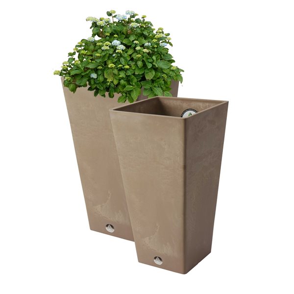 Algreen Valencia 10-in W x 20-in H Taupe Marble Mixed/Composite Self Watering Planters - 2-Pack