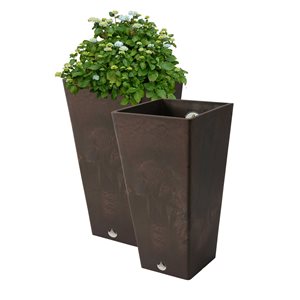 Algreen Valencia 10-in W x 20-in H Brown Marble Mixed/Composite Self Watering Planters - 2-Pack