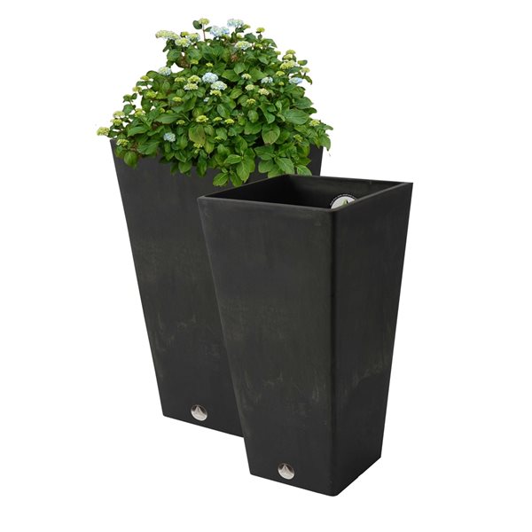 Algreen Valencia 10-in W x 20-in H Black Mixed/Composite Self Watering Planters - 2-Pack