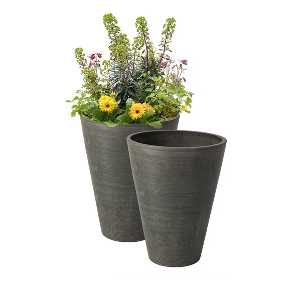 Algreen Valencia 10-in W x 13-in H Charcoal Grey Mixed/Composite Self Watering Planters - 2-Pack