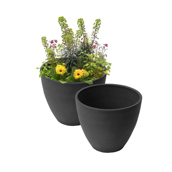 Algreen Valencia 10-in W x 8.3-in H Charcoal Grey Mixed/Composite Planters - 2-Pack