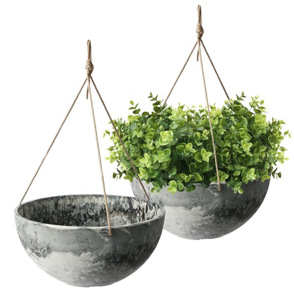 Algreen Acerra 14-in W x 7-in H Grey Marble Mixed/Composite Hanging Baskets - 2-Pack