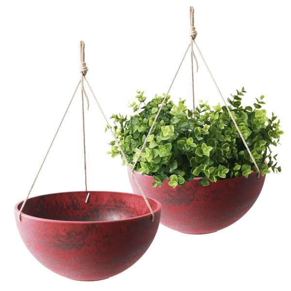 Algreen Acerra 14-in W x 7-in H Red Marble Mixed/Composite Hanging Baskets - 2-Pack