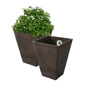 Algreen Valencia 11.5-in W x 14-in H Brown Marble Mixed/Composite Planters - 2-Pack