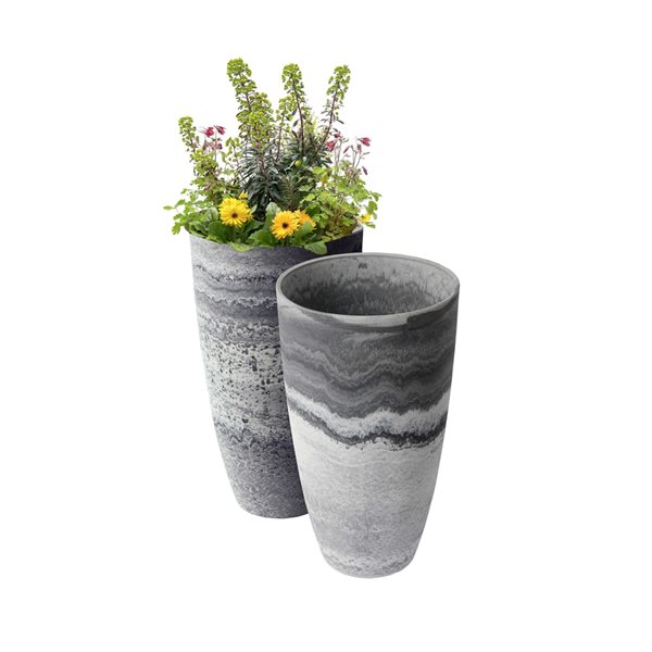 Algreen Acerra 11.5-in W x 28-in H Grey Marble Mixed/Composite Planters - 2-Pack