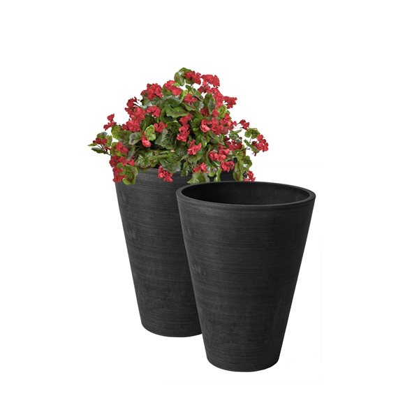 Algreen Valencia Black 10-in W x 13-in H Mixed/Composite Self Watering Planters - 2-Pack