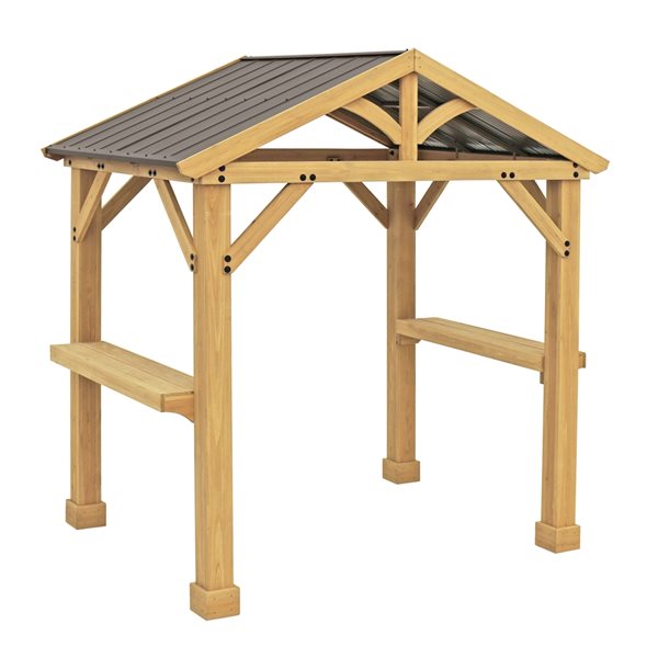 Yardistry Meridian 5.6-ft x 8-ft Brown Wood Rectangle Gazebo with Aluminum Roof