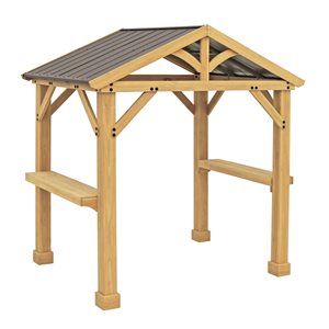 Yardistry Meridian 5.6-ft x 8-ft Brown Wood Rectangle Gazebo with Aluminum Roof