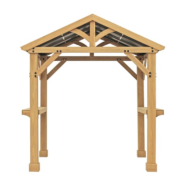 Pavillon de jardin rectangulaire en bois brun de 5,6 pi x 8 pi Meridian par Yardistry avec toit en aluminium