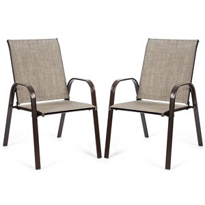 Costway Brown Metal Stationary Dining Chairs with Grey Solid Seat - Set of 2