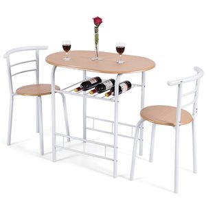 Costway Light Brown/White Dining Set with Oval Table - 3-Piece