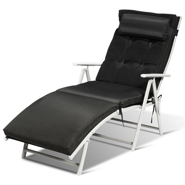 Costway Silver Metal Stationary Chaise Lounge Chair with Black Cushioned Seat