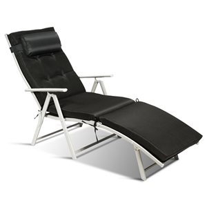 Costway Silver Metal Stationary Chaise Lounge Chair with Black Cushioned Seat